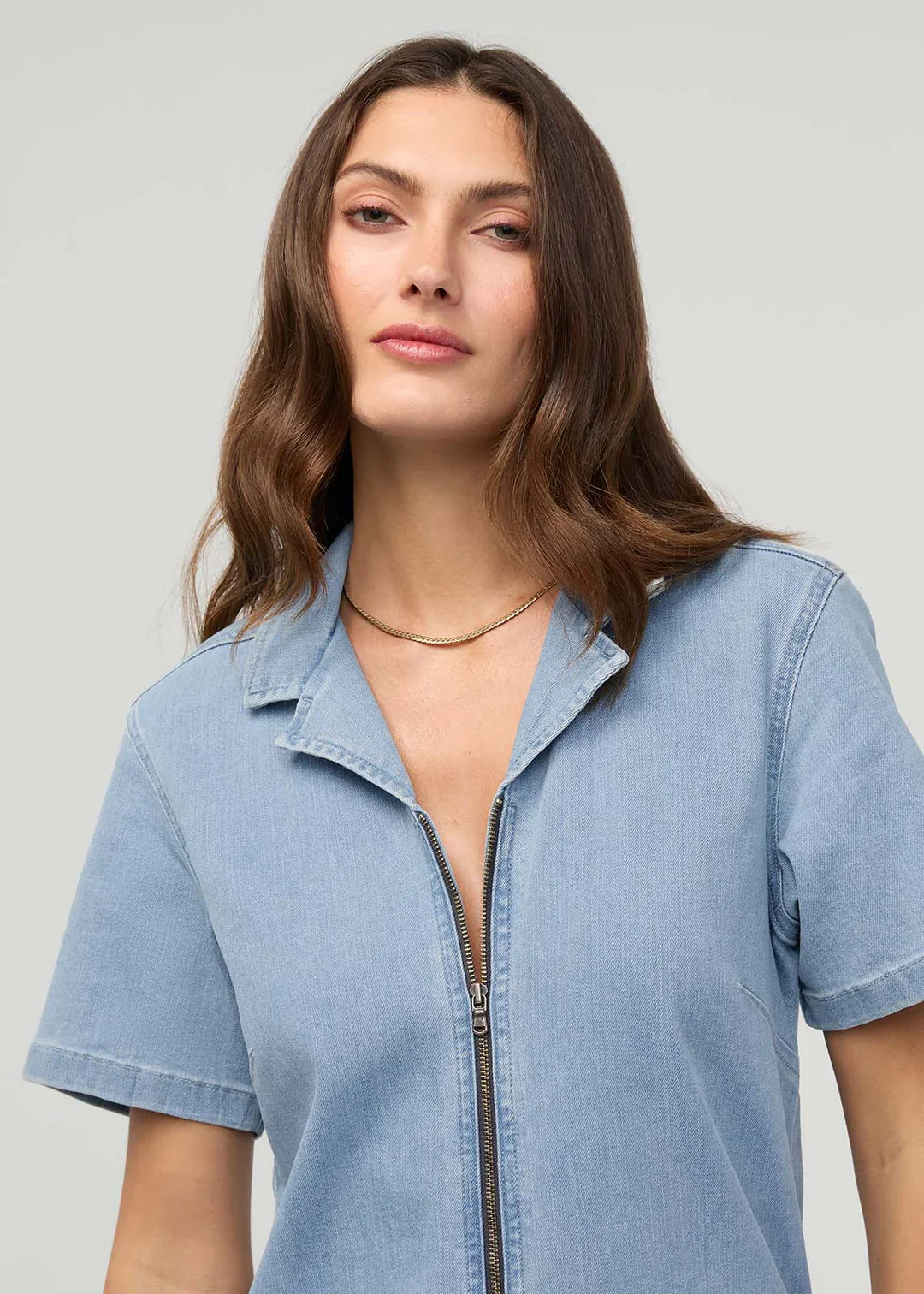Denim Short Sleeve Jumpsuit - Image 4