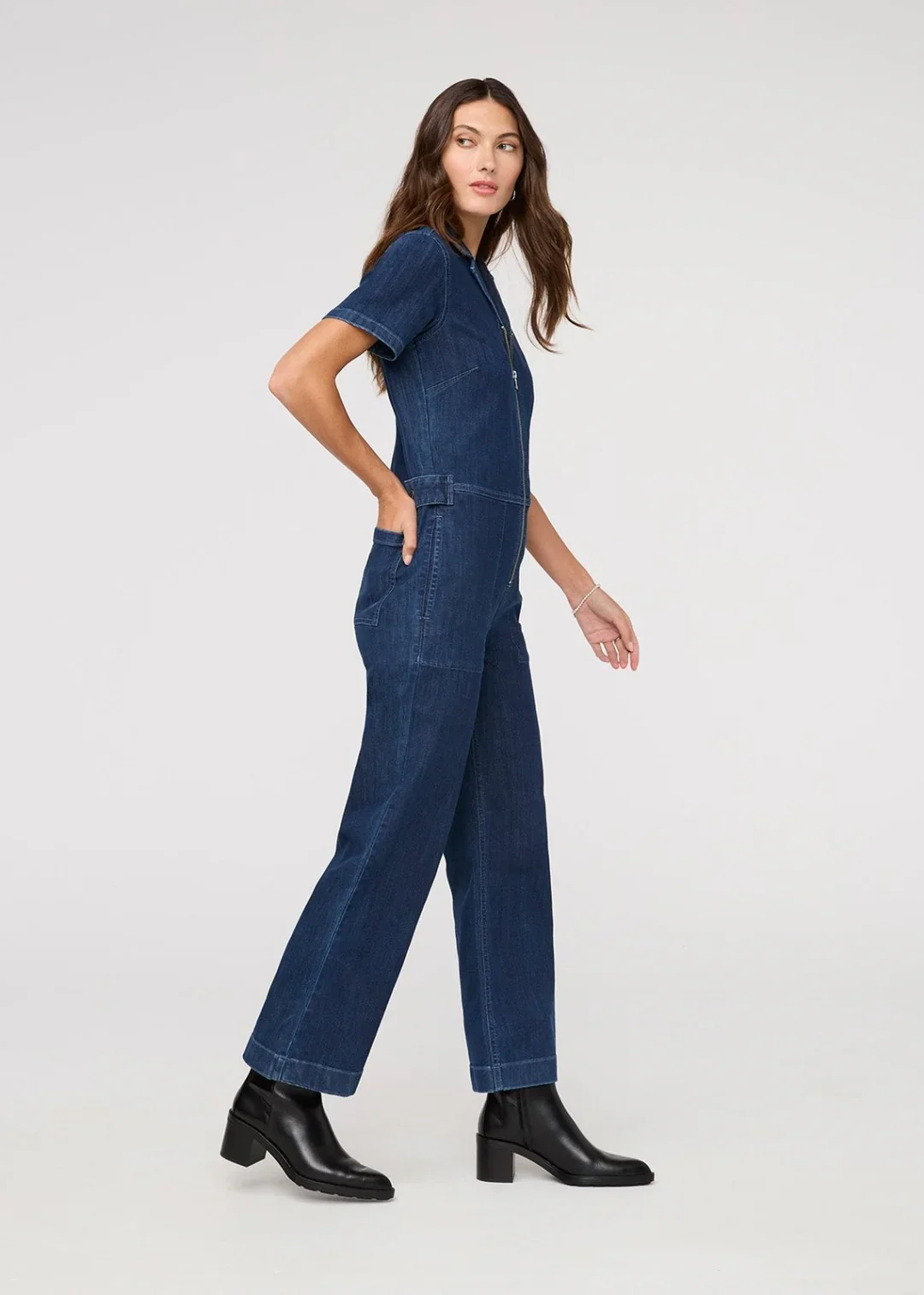 Denim Short Sleeve Jumpsuit - Image 3